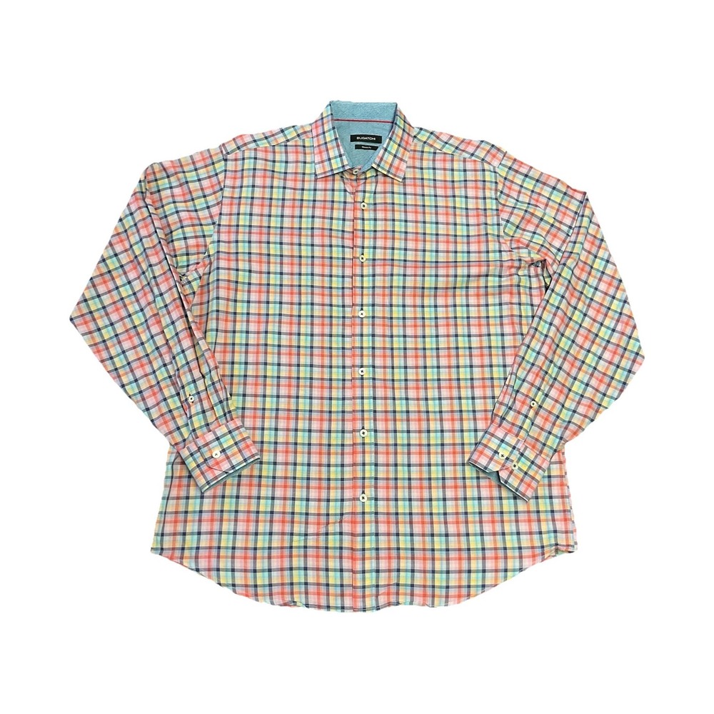 Bugatchi Classic Fit Men's Large Multicolor Plaid Button Front Dress Shirt